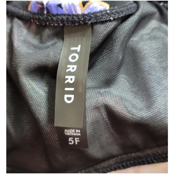 Torrid 5 F Black Floral Tie Front Peplum Underwire Midkini Tankini Top 5X 28 - Picture 6 of 10